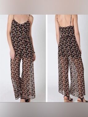 Anthropologie Dolan silk patterned wide-leg sheer jumpsuit